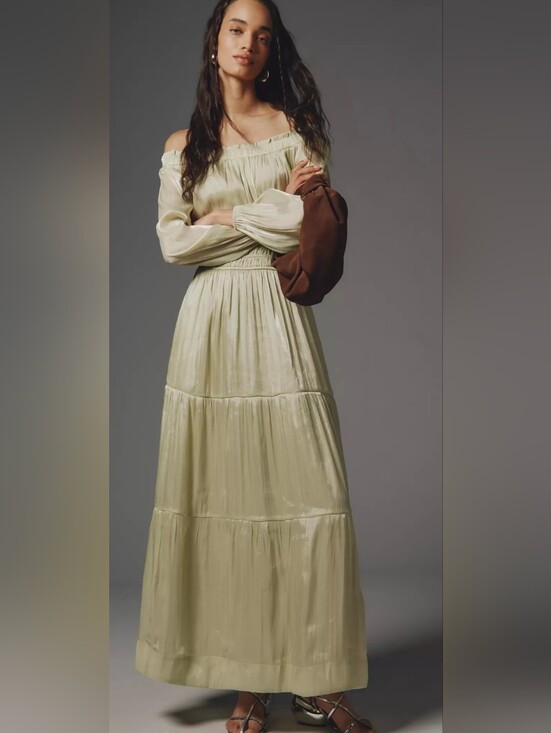 Anthropologie Dresses & Skirts - Anthropologie Somerset Pale Green Off-Shoulder Maxi Dress